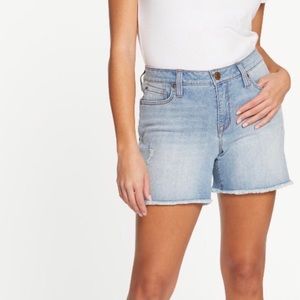 SEVEN7 Jeans Mid Rise Weekend Boyfriend Fit Distressed Denim Raw Trim Shorts